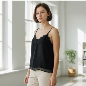 ABERCROMBIE FITCH Y2K Black Lace Babydoll Cami Tank Top XS Whimsygoth Grunge